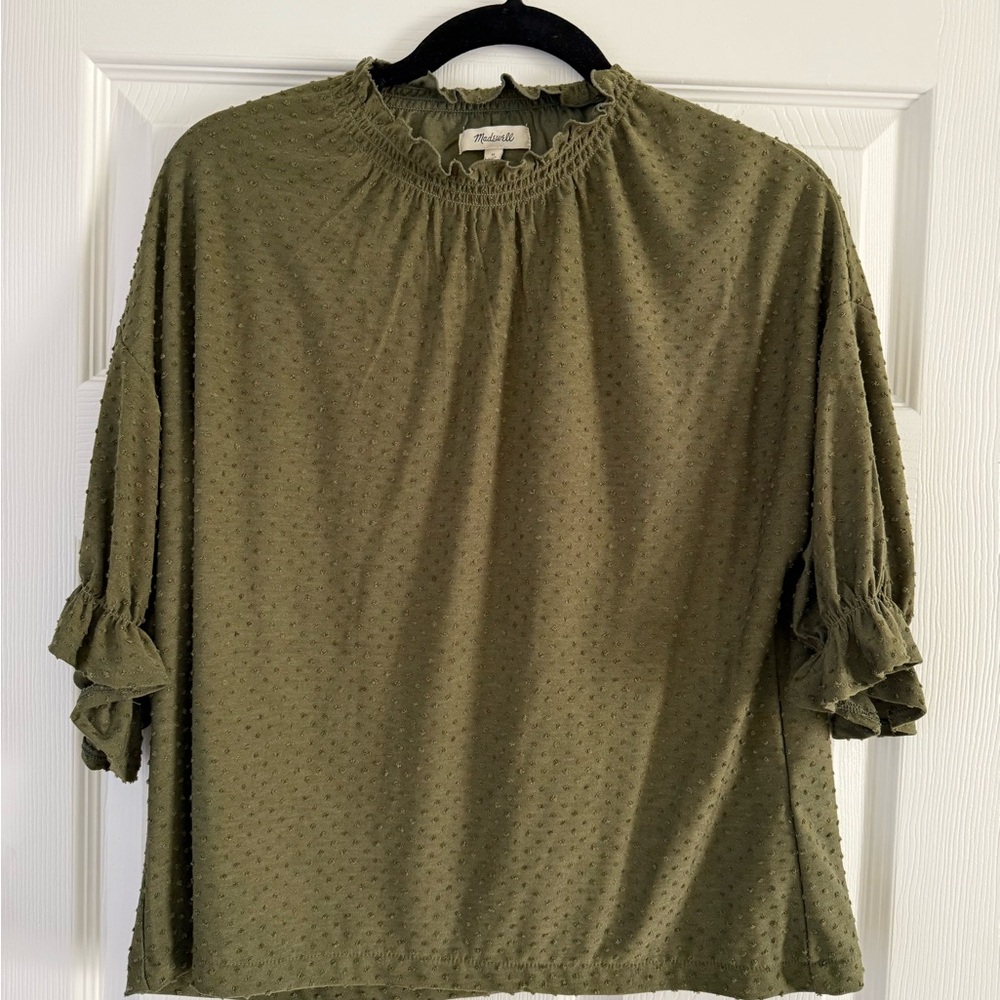 Madewell Green Clipdot Ruffle Top Size Medium